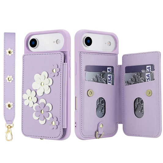 For iPhone Air Crossbody Flower Pattern Leather Phone Case(Purple) - iPhone Air Cases by buy2fix | Online Shopping UK | buy2fix