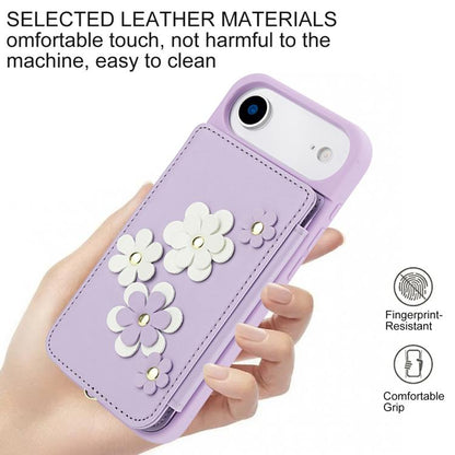 For iPhone Air Crossbody Flower Pattern Leather Phone Case(Purple) - iPhone Air Cases by buy2fix | Online Shopping UK | buy2fix