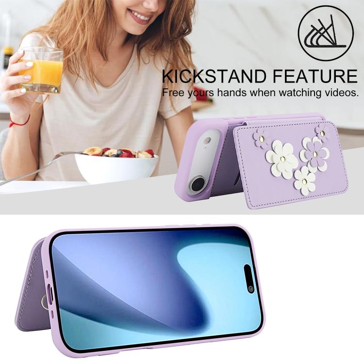 For iPhone Air Crossbody Flower Pattern Leather Phone Case(Purple) - iPhone Air Cases by buy2fix | Online Shopping UK | buy2fix