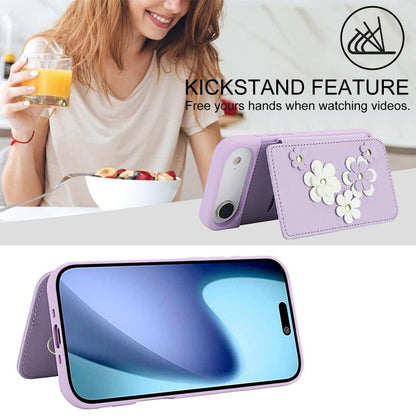 For iPhone Air Crossbody Flower Pattern Leather Phone Case(Purple) - iPhone Air Cases by buy2fix | Online Shopping UK | buy2fix