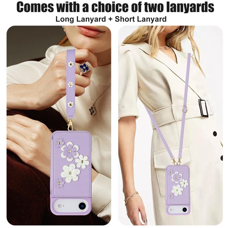 For iPhone Air Crossbody Flower Pattern Leather Phone Case(Purple) - iPhone Air Cases by buy2fix | Online Shopping UK | buy2fix