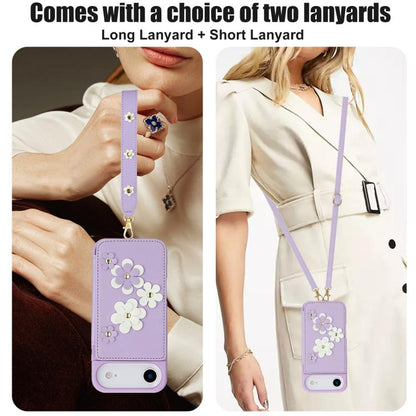 For iPhone Air Crossbody Flower Pattern Leather Phone Case(Purple) - iPhone Air Cases by buy2fix | Online Shopping UK | buy2fix