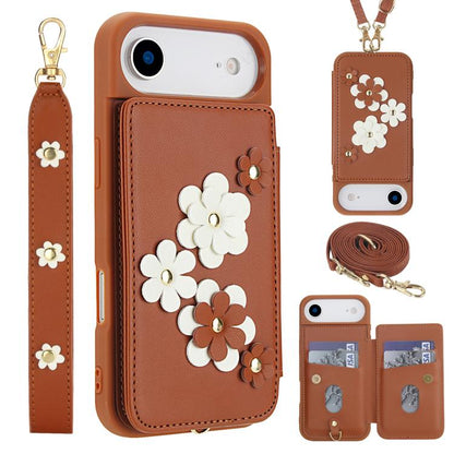 For iPhone Air Crossbody Flower Pattern Leather Phone Case(Brown) - iPhone Air Cases by buy2fix | Online Shopping UK | buy2fix