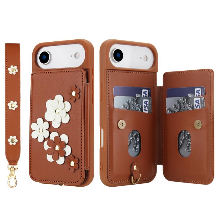 For iPhone Air Crossbody Flower Pattern Leather Phone Case(Brown) - iPhone Air Cases by buy2fix | Online Shopping UK | buy2fix