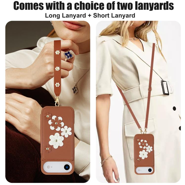 For iPhone Air Crossbody Flower Pattern Leather Phone Case(Brown) - iPhone Air Cases by buy2fix | Online Shopping UK | buy2fix