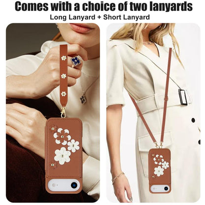 For iPhone Air Crossbody Flower Pattern Leather Phone Case(Brown) - iPhone Air Cases by buy2fix | Online Shopping UK | buy2fix