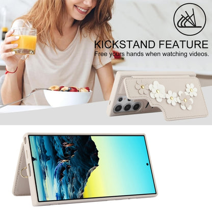 For Samsung Galaxy S25 Ultra 5G Crossbody Flower Pattern Leather Phone Case(White) by buy2fix