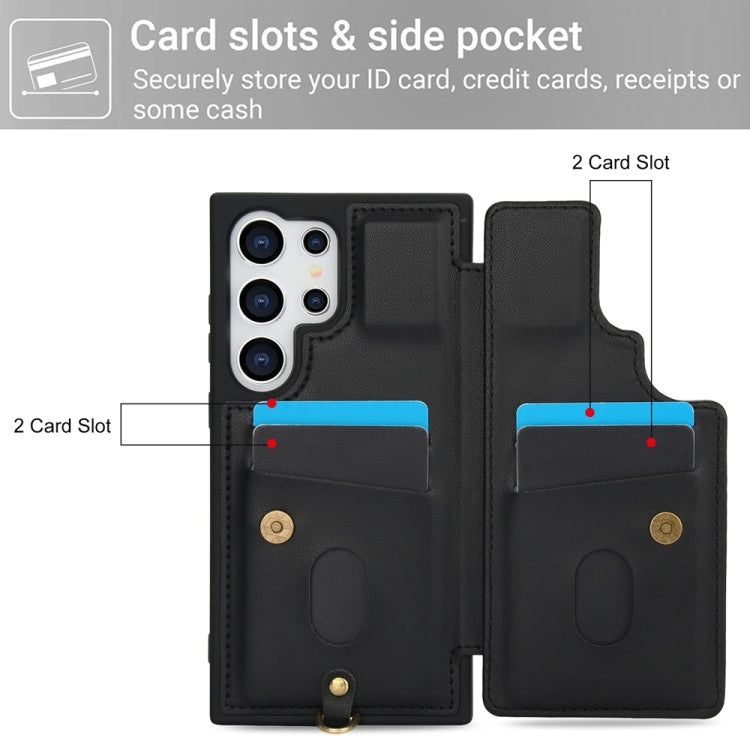 For Samsung Galaxy S25 Ultra 5G Crossbody Flower Pattern Leather Phone Case(Black) by buy2fix