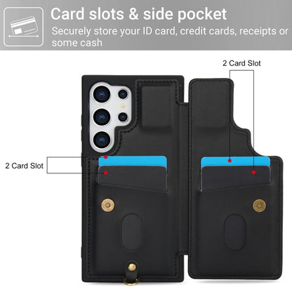 For Samsung Galaxy S25 Ultra 5G Crossbody Flower Pattern Leather Phone Case(Black) by buy2fix