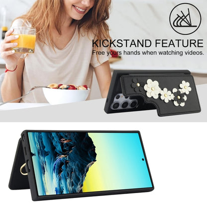 For Samsung Galaxy S25 Ultra 5G Crossbody Flower Pattern Leather Phone Case(Black) by buy2fix
