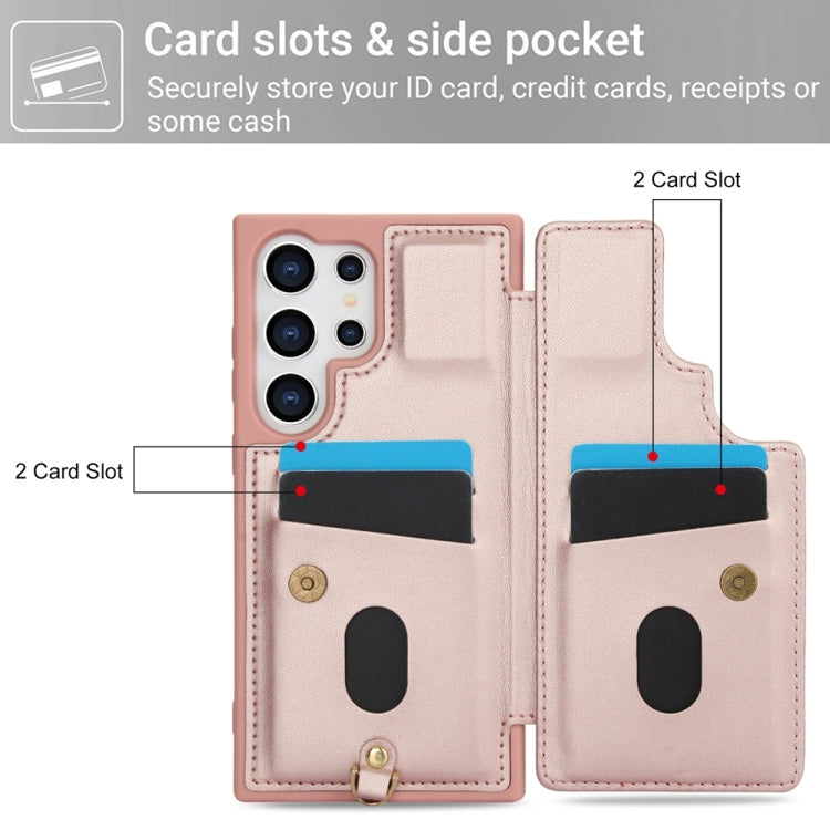 For Samsung Galaxy S25 Ultra 5G Crossbody Flower Pattern Leather Phone Case(Rose Gold) by buy2fix