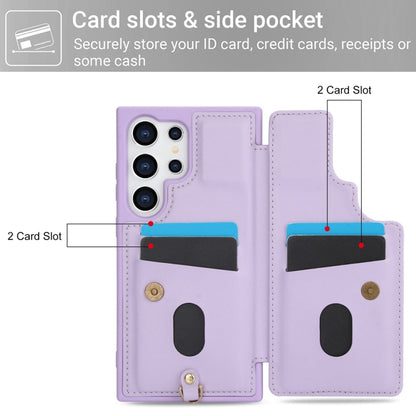 For Samsung Galaxy S25 Ultra 5G Crossbody Flower Pattern Leather Phone Case(Purple) by buy2fix