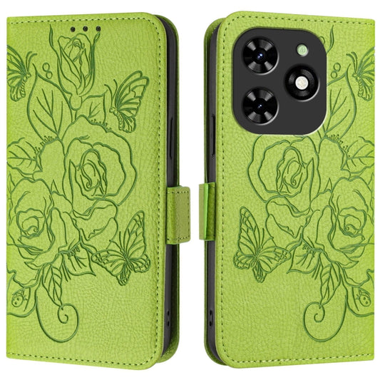 For Tecno Spark Go 2024 / Spark 20C Embossed Rose RFID Anti-theft Leather Phone Case(Green) by buy2fix