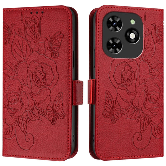 For Tecno Spark Go 2024 / Spark 20C Embossed Rose RFID Anti-theft Leather Phone Case(Red) by buy2fix