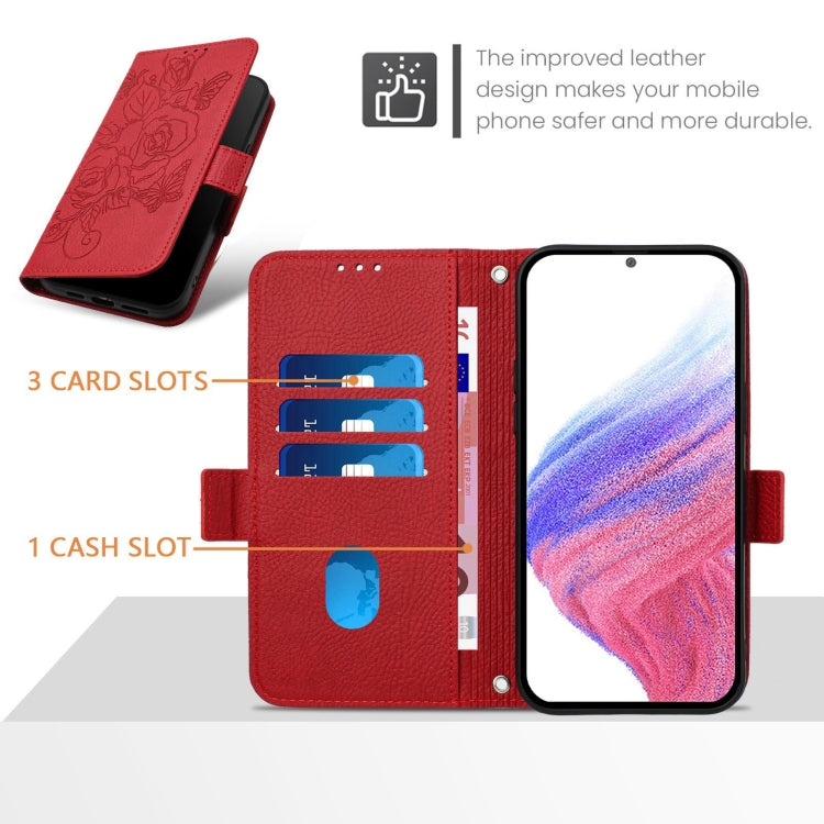 For Tecno Spark Go 2024 / Spark 20C Embossed Rose RFID Anti-theft Leather Phone Case(Red) by buy2fix