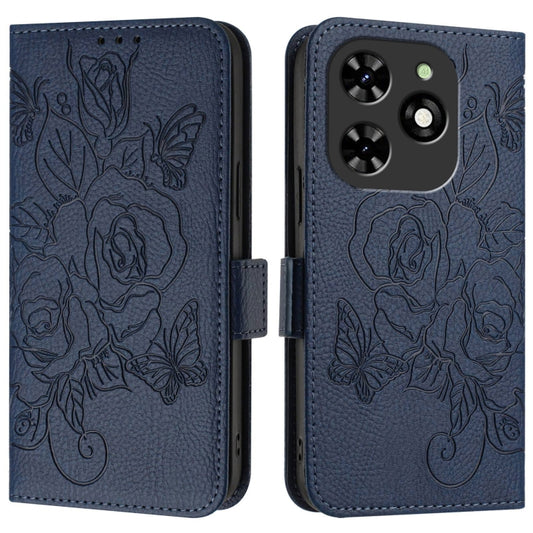For Tecno Spark Go 2024 / Spark 20C Embossed Rose RFID Anti-theft Leather Phone Case(Dark Blue) by buy2fix
