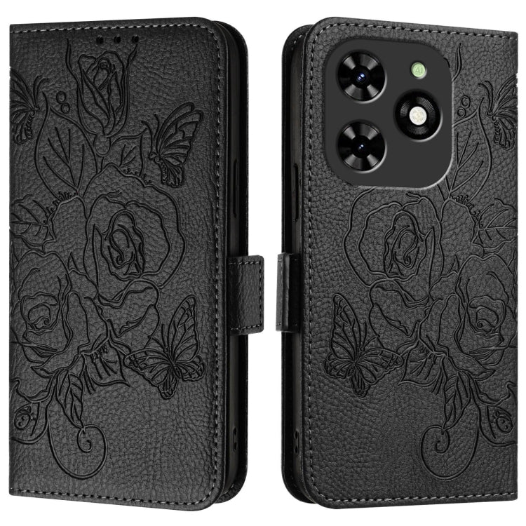 For Tecno Spark Go 2024 / Spark 20C Embossed Rose RFID Anti-theft Leather Phone Case(Black) by buy2fix