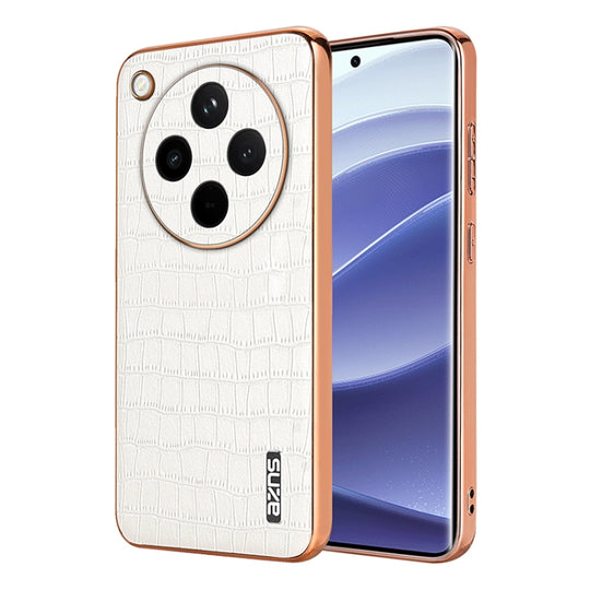 For OPPO Find X8 AZNS Electroplated Frame Crocodile Texture Full Coverage Phone Case(White)