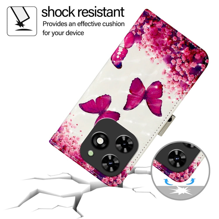 For Tecno Spark Go 2024 / Spark 20C 3D Painting Horizontal Flip Leather Phone Case(Rose Butterfly) by buy2fix