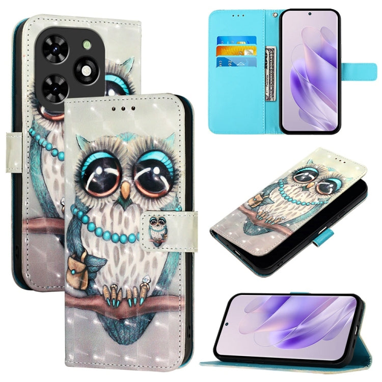 For Tecno Spark Go 2024 / Spark 20C 3D Painting Horizontal Flip Leather Phone Case(Grey Owl) by buy2fix