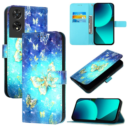 For TCL 505 3D Painting Horizontal Flip Leather Phone Case(Golden Butterfly)