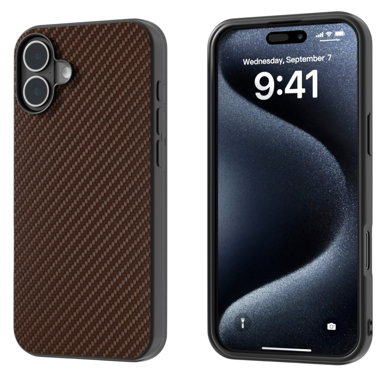 For iPhone 16 Plus Carbon Fiber Texture Protective Phone Case(Dark Brown) by buy2fix