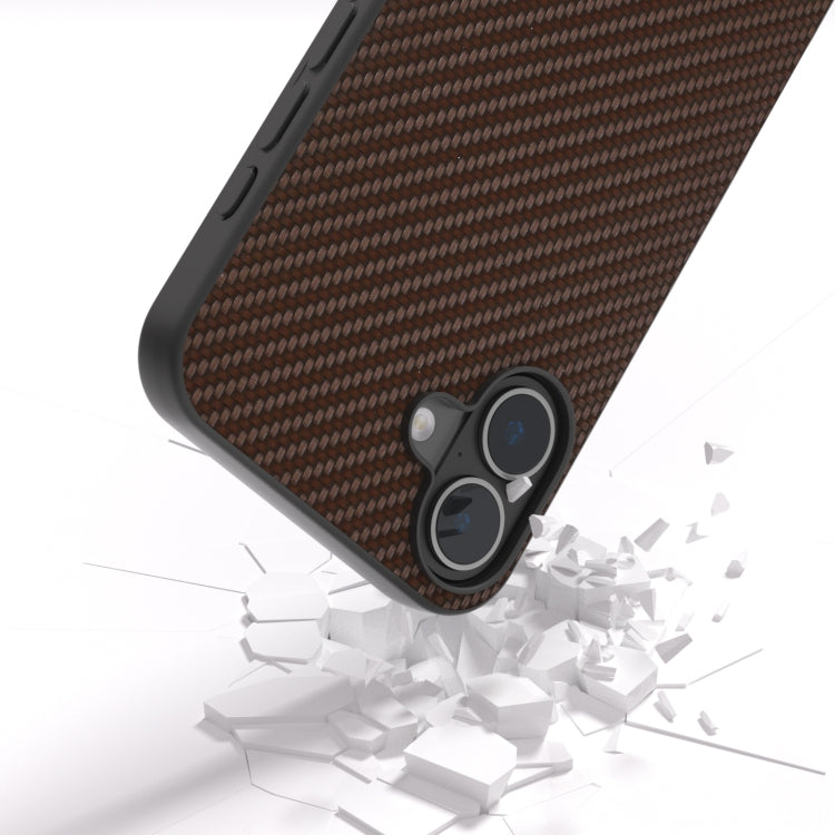 For iPhone 16 Plus Carbon Fiber Texture Protective Phone Case(Dark Brown) by buy2fix
