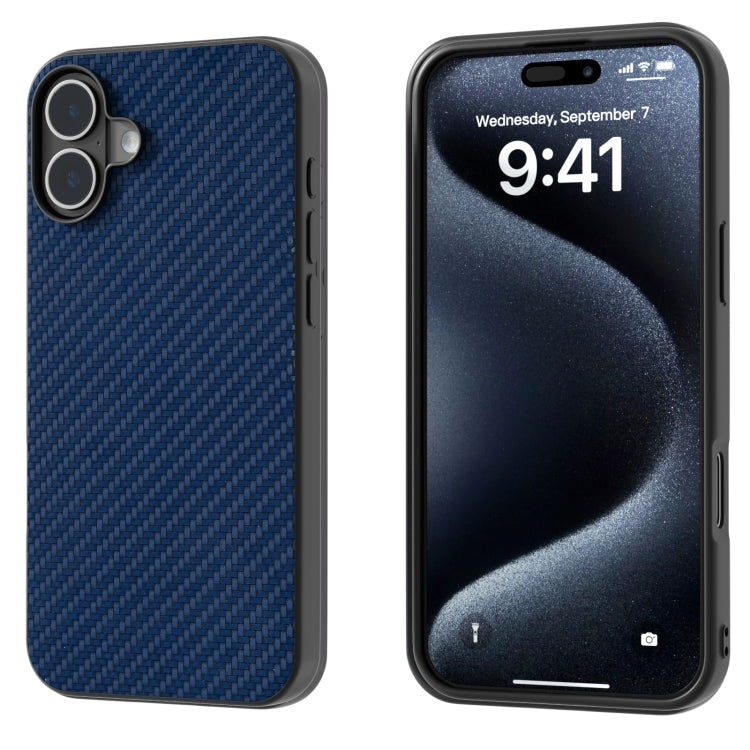 For iPhone 16 Plus Carbon Fiber Texture Protective Phone Case(Dark Blue) by buy2fix