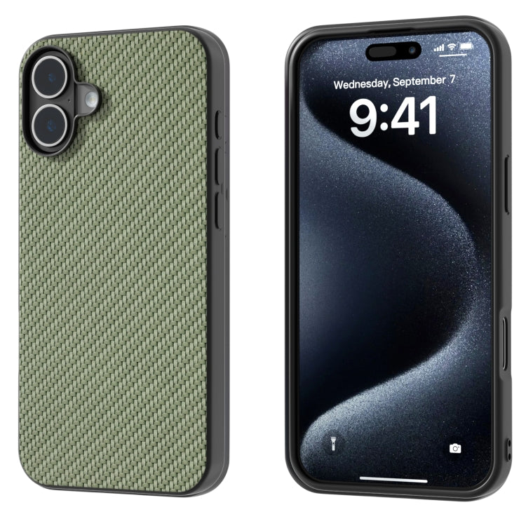 For iPhone 16 Plus Carbon Fiber Texture Protective Phone Case(Green) by buy2fix