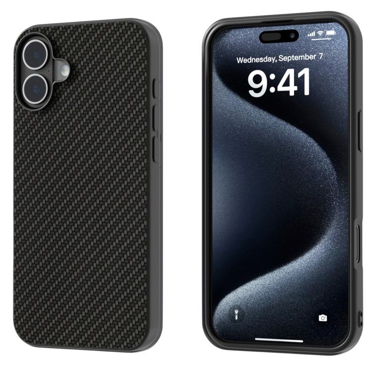 For iPhone 16 Plus Carbon Fiber Texture Protective Phone Case(Black) by buy2fix