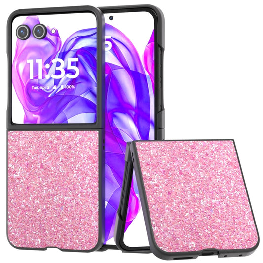 For Motorola Razr 50 Ultra Black Frame Colorful Glitter Phone Case(Purple Pink) by buy2fix