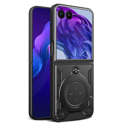 For Motorola Razr 50 Ultra CD Texture Magnetic Holder Phone Case(Black) by buy2fix