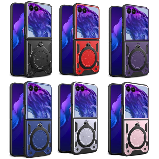 For Motorola Razr 50 Ultra CD Texture Magnetic Holder Phone Case(Black) by buy2fix