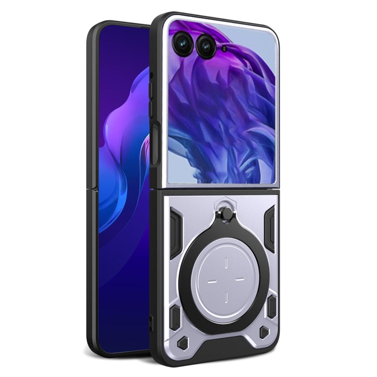 For Motorola Razr 50 Ultra CD Texture Magnetic Holder Phone Case(Silver) by buy2fix