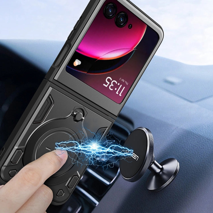 For Motorola Razr 50 CD Texture Magnetic Holder Phone Case(Pink) by buy2fix