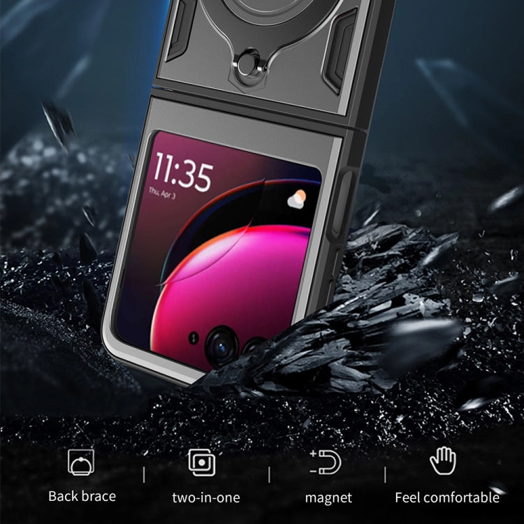 For Motorola Razr 50 CD Texture Magnetic Holder Phone Case(Black) by buy2fix