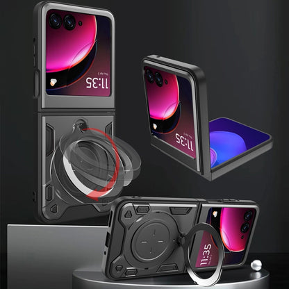 For Motorola Razr 50 CD Texture Magnetic Holder Phone Case(Black) by buy2fix