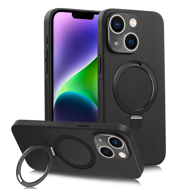 For iPhone 14 MagSafe Rotation Holder PC + Leather Phone Case(Black) by buy2fix