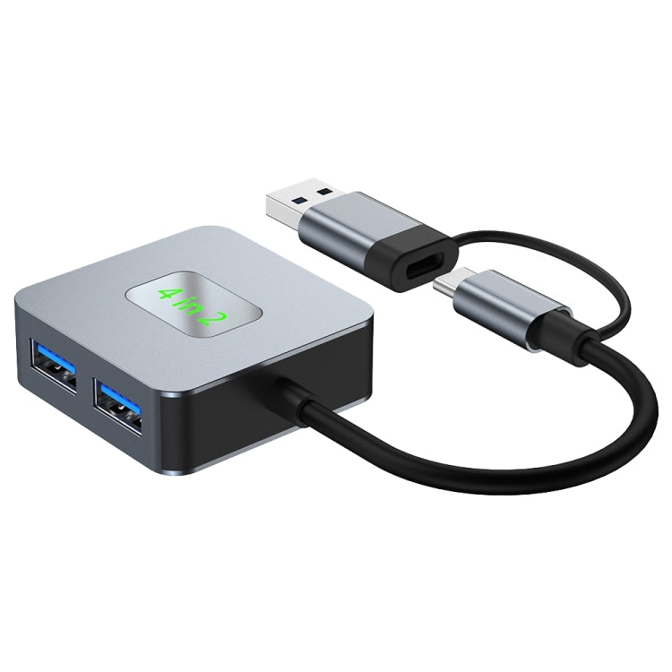 BYL-2320 4 in 2 USB + USB-C / Type-C to USB 3.2 4 Port HUB Adapter(Grey) by buy2fix