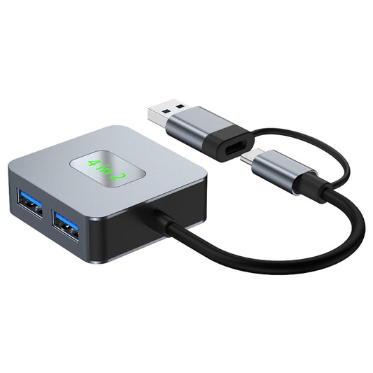 BYL-2320 4 in 2 USB + USB-C / Type-C to USB 3.2 4 Port HUB Adapter(Grey) by buy2fix