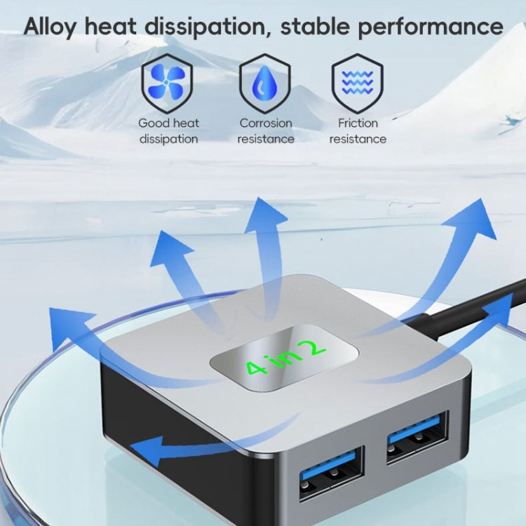 BYL-2320 4 in 2 USB + USB-C / Type-C to USB 3.2 4 Port HUB Adapter(Grey) by buy2fix