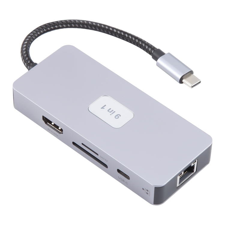 BYL-2318 9 in 1 USB-C / Type-C to USB3.0+Type-C+1000M Ethernet+HDTV+SD / TF Dual Card Slot Docking Station(Grey) by buy2fix