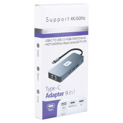 BYL-2318 9 in 1 USB-C / Type-C to USB3.0+Type-C+1000M Ethernet+HDTV+SD / TF Dual Card Slot Docking Station(Grey) by buy2fix