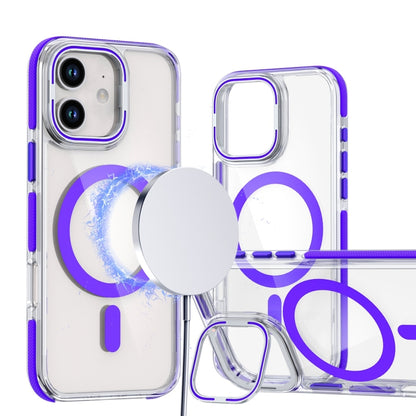 For iPhone 12 / 12 Pro Dual-Color Clear Acrylic Hybrid TPU Lens Flip Holder MagSafe Phone Case(Purple) by buy2fix
