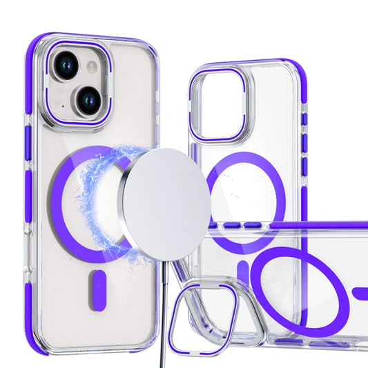 For iPhone 13 / 14 Dual-Color Clear Acrylic Hybrid TPU Lens Flip Holder MagSafe Phone Case(Purple) by buy2fix