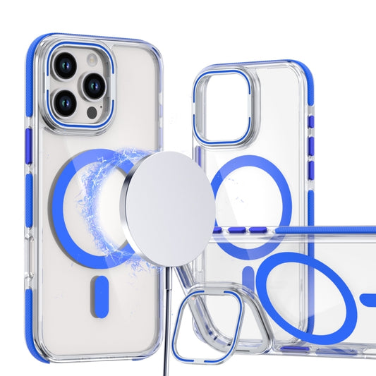 For iPhone 15 Pro Max Dual-Color Clear Acrylic Hybrid TPU Lens Flip Holder MagSafe Phone Case(Blue) by buy2fix