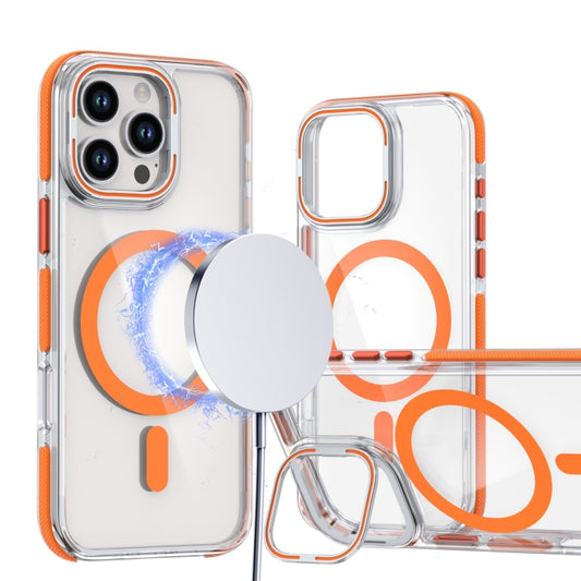 For iPhone 16 Pro Max Dual-Color Clear Acrylic Hybrid TPU Lens Flip Holder MagSafe Phone Case(Orange) by buy2fix