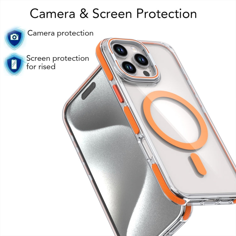 For iPhone 16 Pro Dual-Color Clear Acrylic Hybrid TPU Lens Flip Holder MagSafe Phone Case(Orange) by buy2fix