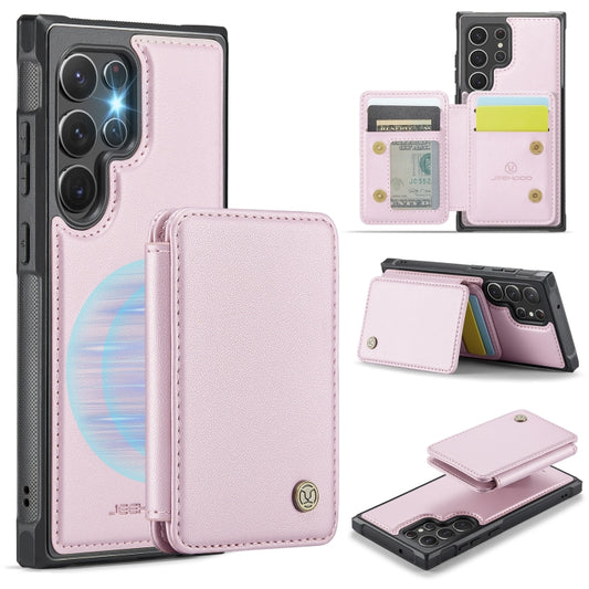 For Samsung Galaxy S22 Ultra 5G JEEHOOD J05 Business Magnetic Style RFID Leather Phone Case(Pink) - Galaxy S22 Ultra 5G Cases by JEEHOOD | Online Shopping UK | buy2fix