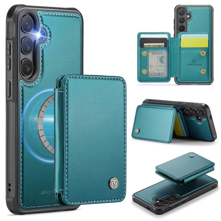 For Samsung Galaxy S25+ 5G JEEHOOD J05 Business Magnetic Style RFID Leather Phone Case(Blue Green) - Galaxy S25+ 5G Cases by JEEHOOD | Online Shopping UK | buy2fix